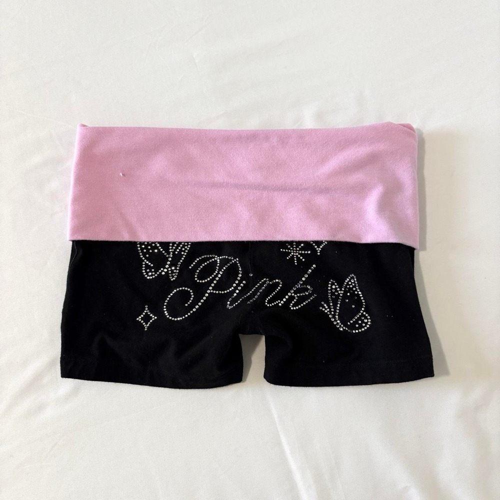 Victoria's Secret PINK Rhinestone Yoga Shorts Women XS Pink Black Y2K Butterfly